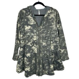 MURMUR Distressed Seam Patterned Gray and Cream oversized Long Hoodie size S